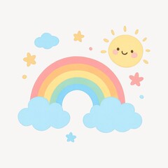 Cute rainbow with smiling sun