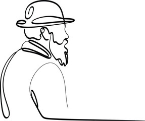 Minimalist line drawing of a bearded man in a hat