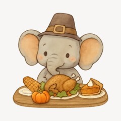 Fototapeta premium Cute elephant Thanksgiving feast