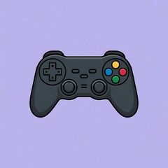Cartoon Video Game Controller Illustration Detailed Shading and Bold Outlines Against a Light Purple Background Creates a Playful Aesthetic