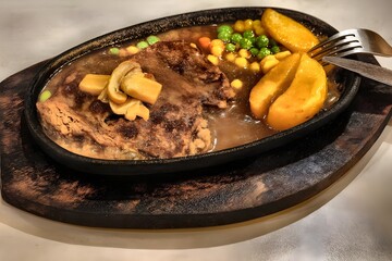 Sizzling Beef Steak With Vegetables Platter