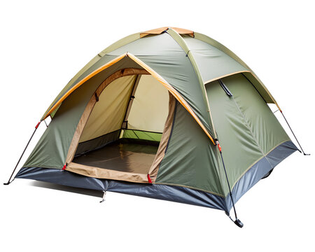 Green camping tent isolated on transparent background - Powered by Adobe