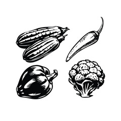 Bold Vegetable Woodcut Vector Set - Engraved Illustrations for Farm & Culinary Branding