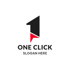 One Click Mouse Cursor Logo. Digital Flat Vector Icon. One and cursor icon illustration.