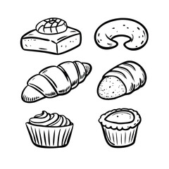 Bread & Pastry Woodcut Vector Set - Minimalist Bakery Illustrations for Branding