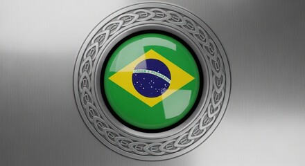 Brazilian Flag in a Decorative Metallic Frame A Symbol of Brazil's Identity and Heritage