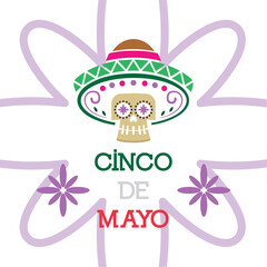 Sugar skull with sombrero design. Vector