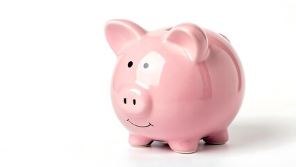Cheerful Pink Piggy Bank Symbolizing Saving Money and Financial Planning for Future Prosperity and Economic Stability on White Background