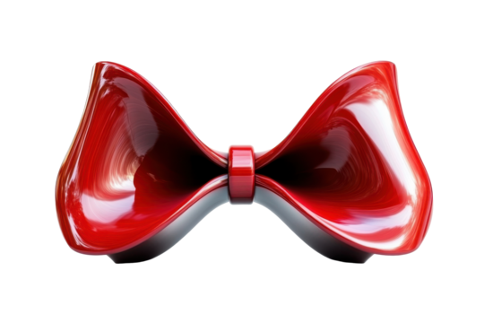 Shiny red bow tie isolated on transparent background. Red bow with smooth curves and elegant design perfect for gift wrapping isolated on white background, 3d rendering.