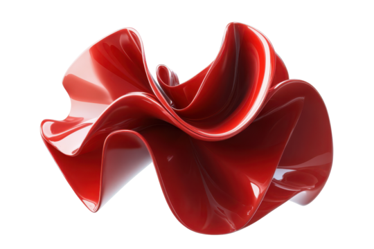 Abstract red sculpture with smooth curves isolated on transparent background. Red bow with smooth curves and elegant design perfect for gift wrapping isolated on white background, 3d rendering.