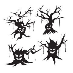 Scary Halloween Trees Silhouette Set