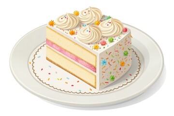 Delicious Layered Cake With Frosting and Colorful Sprinkles on a Plate