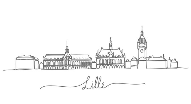 Lille Skyline with France, Outline, Minimalist, and White.
