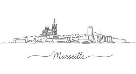 Obraz premium Marseille Skyline Minimalist Line Art France.