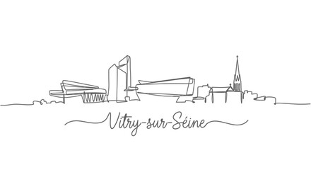 Obraz premium VitrysurSeine France Skyline with Outline Drawing.