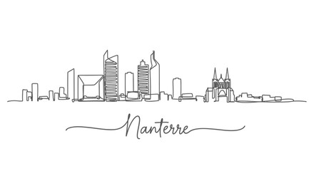 Fototapeta premium Nanterre France Skyline with Single Line Art.