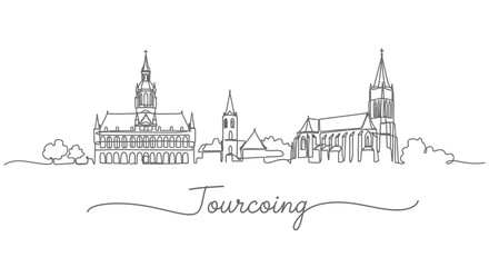 Fototapeta premium Tourcoing Skyline Line Art Landmarks France.