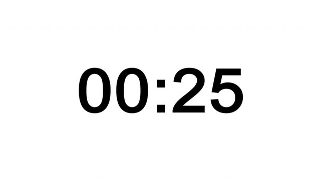 4k animation of thirty second countdown with digital time, 30 to 0 countdown, 2 digit number on white background
