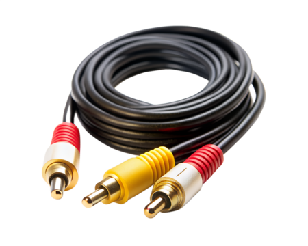 Audio video rca cable connector isolated on transparent background