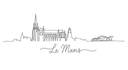 Le Mans Skyline Church and Race car.