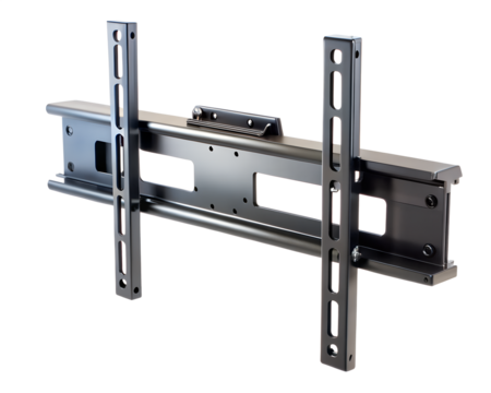 Black metal television wall mount bracket isolated on transparent background