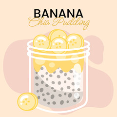 Banana Chia Pudding Healthy Food Dessert Illustration Vector