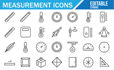 Collection of measurement symbols and tools for precision tasks in clean vector style.