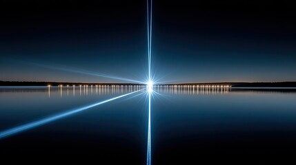 Fototapeta premium Night lake, light trails, vibrant starburst