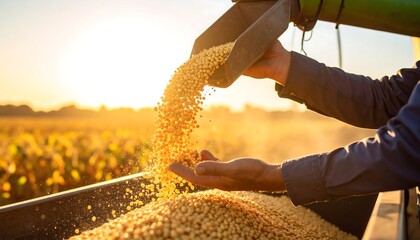 Farmer collecting soybeans