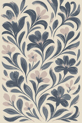 Elegant seamless floral watercolor pattern featuring navy blue and blush pink flowers with flowing leaves on a textured cream background, perfect for textiles, and wallpaper