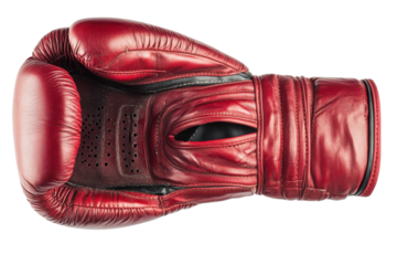 Red boxing glove isolated on transparent background. Red boxing glove shown in the front view on a white background.