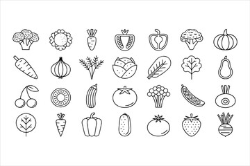 Set of vegetables and fruits doodle style vector icons illustration