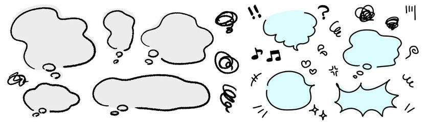もやもやネガティブとポジティブの手書きの吹き出しと漫符のあしらいセット