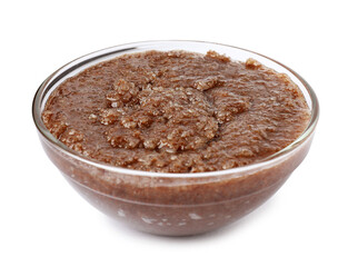 Natural body scrub in glass bowl isolated on white