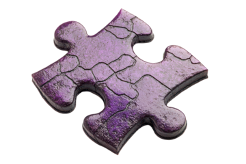 Single purple textured puzzle piece isolated on transparent background. Textured purple puzzle piece with a matte surface isolated on white background.