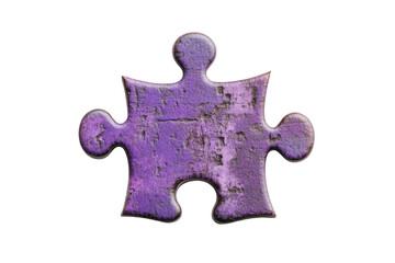Fototapeta premium Single purple textured puzzle piece isolated on transparent background. Textured purple puzzle piece with a matte surface isolated on white background.