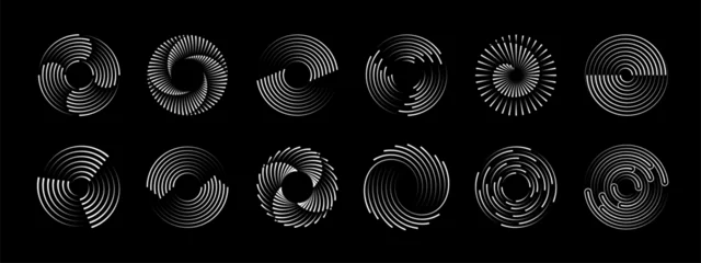 Fotobehang Spiraal Line round spiral circular shapes, abstract speed swirl movement vector graphic elements. Abstract modern dynamic motion geometric shapes with spiral line pattern. White outline swirls and circles set  © Buch&Bee