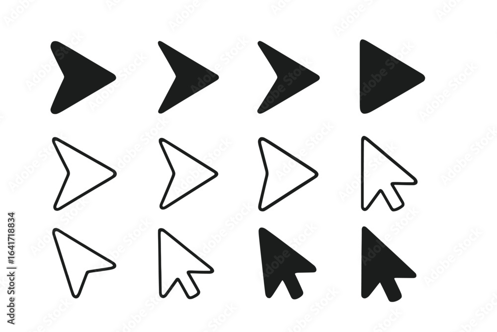 Poster modern arrow and cursor icon collection. vector arrows, graphic cursors, web navigation symbols, poi