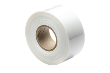 Roll of white adhesive tape isolated on transparent background. White adhesive tape roll commonly used for packaging and sealing purposes isolated on white background.