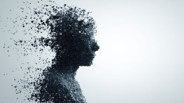 Disintegrating human form profile art
