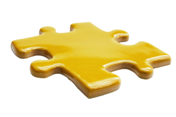 Yellow puzzle piece cross shape isolated on transparent background. Yellow puzzle piece with a smooth surface isolated on white background, 3d rendering.