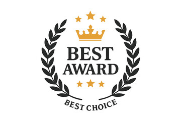 Premium Best Award Badge Vector, Laurel Wreath Crown Stars Emblem, Best Choice Top Product Icon, Luxury Brand Winner Label, Gold and Black Winner Symbol, Editable Transparent Background, Stock Graphic