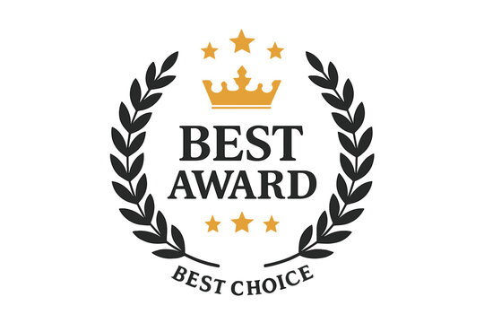 Premium Best Award Badge Vector, Laurel Wreath Crown Stars Emblem, Best Choice Top Product Icon, Luxury Brand Winner Label, Gold and Black Winner Symbol, Editable Transparent Background, Stock Graphic