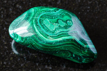 sample of tumbled malachite mineral on black