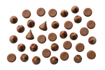 Chocolate chips scattered isolated on transparent background