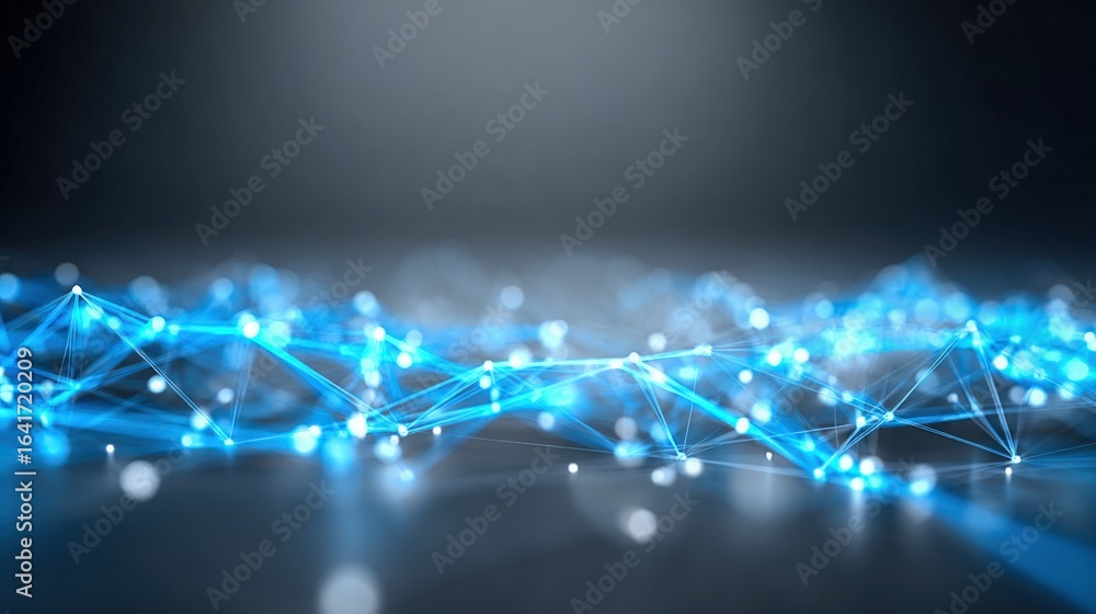 Poster abstract network background with glowing blue lines and nodes representing connectivity and data tra