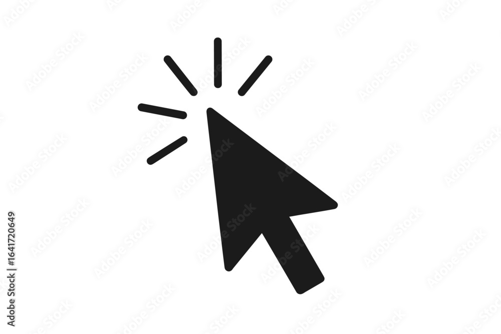 Poster Mouse cursor click icon vector illustration. Arrow pointer clicking symbol. Hand click action concept. Internet navigation, web UI interface, desktop computer, technology. Black click sign isolated.