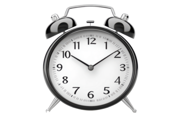 Retro twin bell alarm clock isolated on transparent background. Alarm clock isolated on white background.