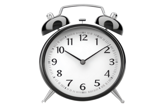 Retro twin bell alarm clock isolated on transparent background. Alarm clock isolated on white background.