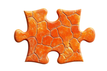 Orange textured puzzle piece isolated on transparent background. Orange textured puzzle piece with a rough surface isolated on white background.